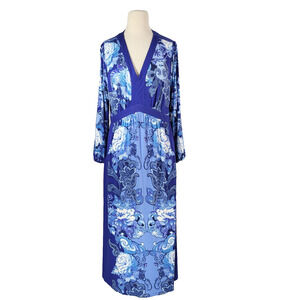 Soft Surroundings Shivani Floral Maxi Dress PL Blue Empire Waist Long Sleeve